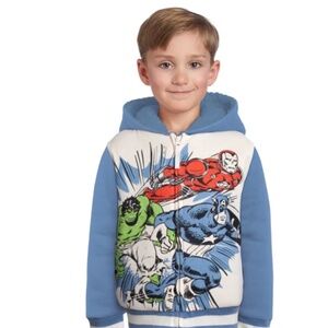 NWT Disney Avengers Kids Zip Hoodie - Captain America Iron Man Hulk - Blue Plush